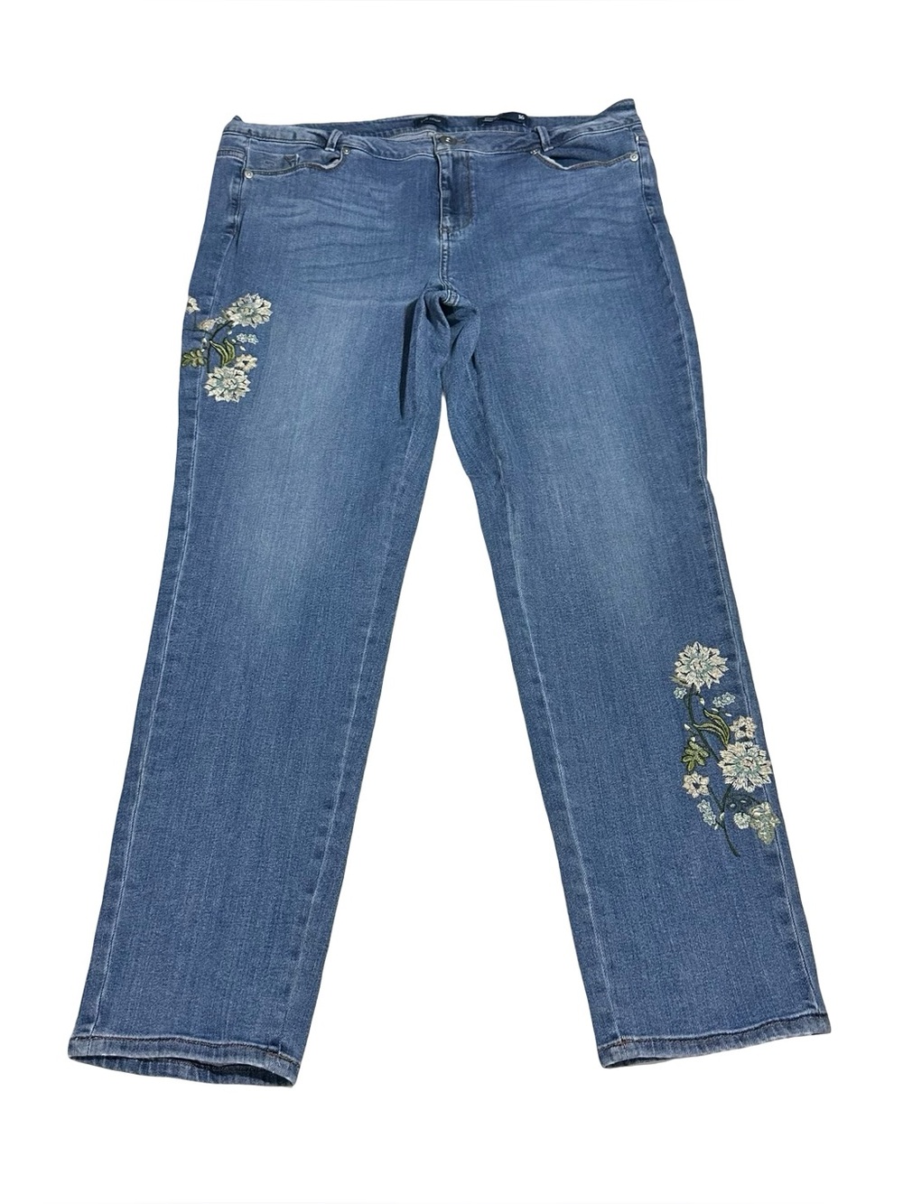 J Jill Denim Weekender Jeans Womens Sz 16 Straight Leg Floral Embroidered 36x30